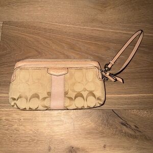 Coach Khaki and Blush Signature Wristlet